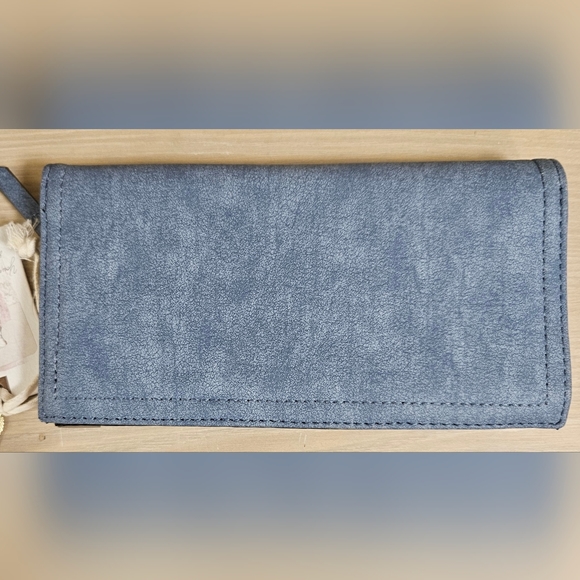 JESSICA SIMPSON DENIM BLUE GUNMETAL SILVER CREDIT CARD ID ZIP AROUND WALLET - Picture 7 of 16